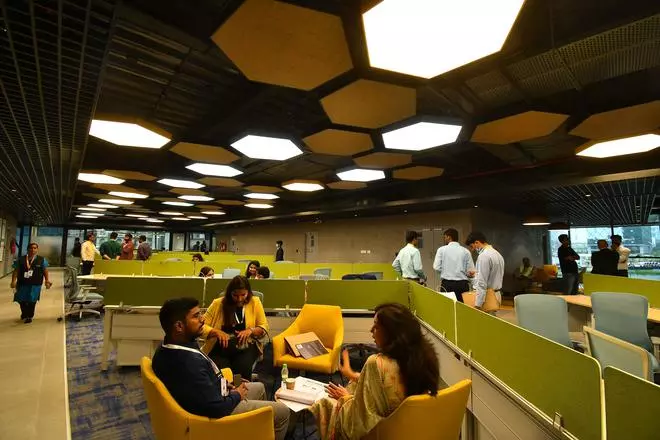 Plush interiors of T-Hub 2.0 at Raidurgam in Hyderabad.