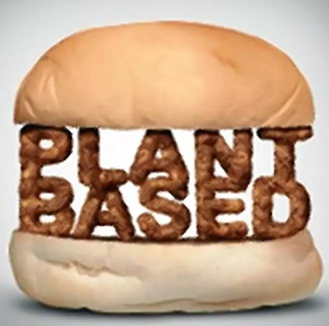 Plant based burger as fake meat or vegan hamburger representing a vegetarian protien in a 3D illustration style.