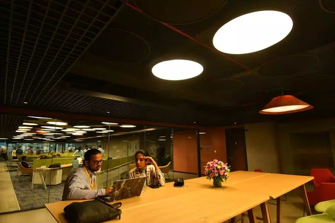 Interior view of T-Hub 2.0 at  at Raidurgam in Hyderabad
