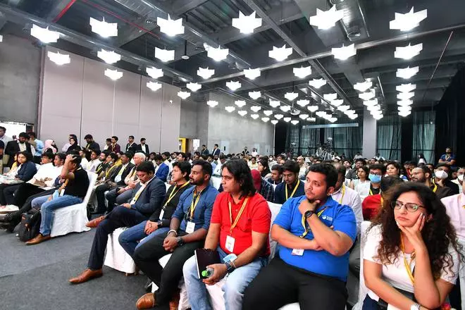 Delegates participating in events at the T-Hub’s second phase in Raidurg, Hyderabad. T-Hub 2.0 can accommodate 2,000 startups.