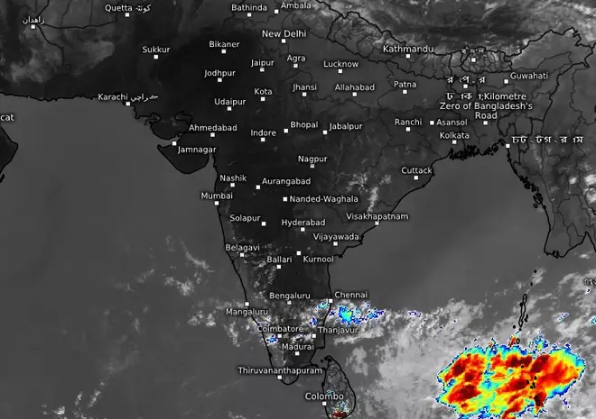 Thunderclouds (in red and yellow) are better organised around the low-pressure area over the South-East Bay of Bengal on Friday even as it awaits intensification as a cyclone by Monday.