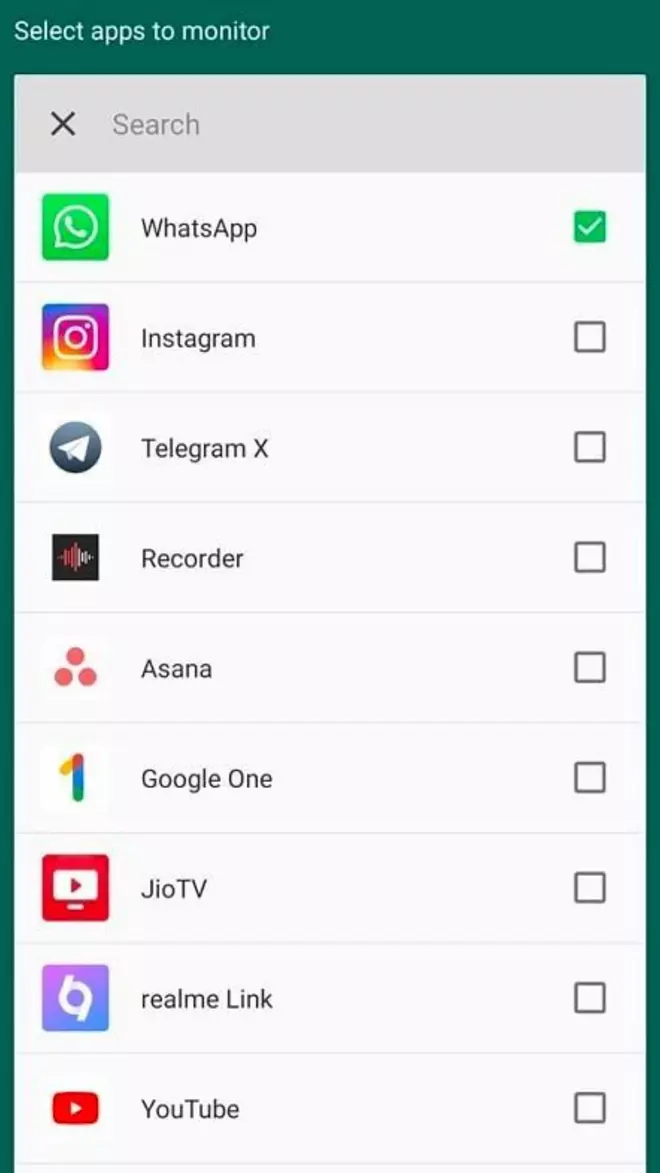 Select apps to monitor